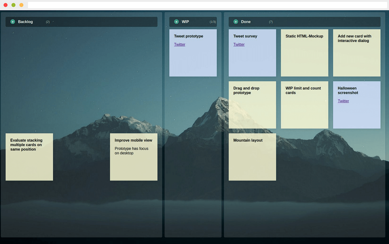 JustKanban prototype screenshot